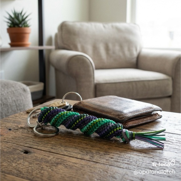 Purple and Green Braided Keychain - Picture 3 of 4